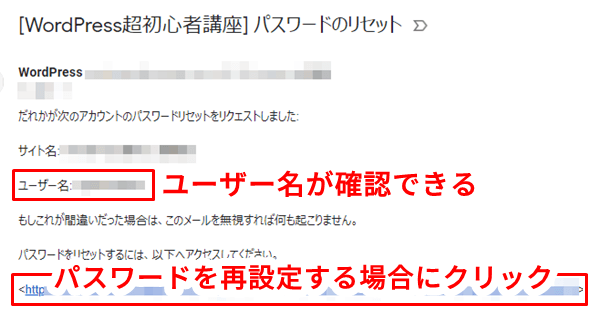 パスワードのリセット メール