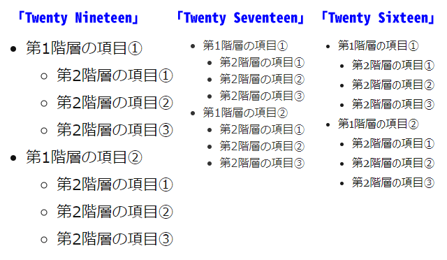 箇条書きリストデザイン標準テーマ使用時の表示を比較