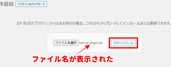 ファイル名が表示されたら「今すぐインストール」をクリック