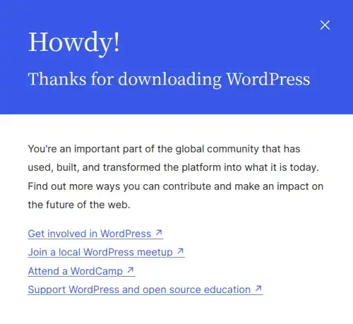 WordPressのダウンロードボタンクリック後に表示されるメッセージ