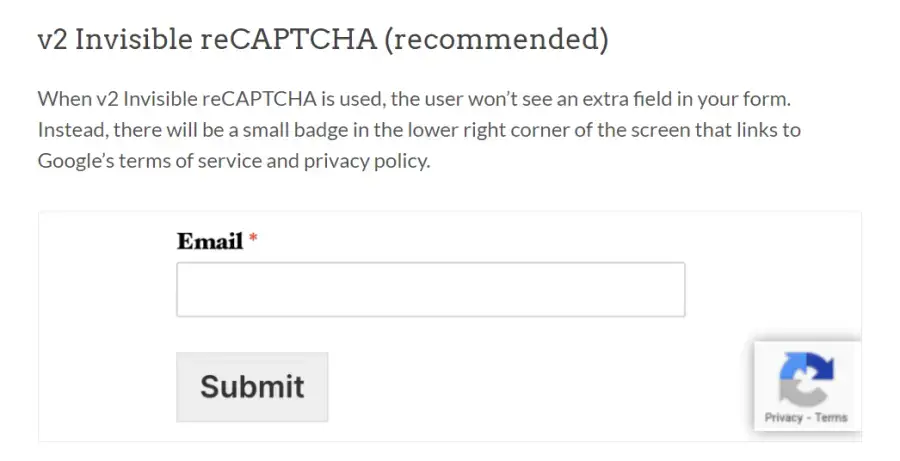 WPForms プラグインの公式サイトで「非表示 reCAPTCHA バッジ」を推奨